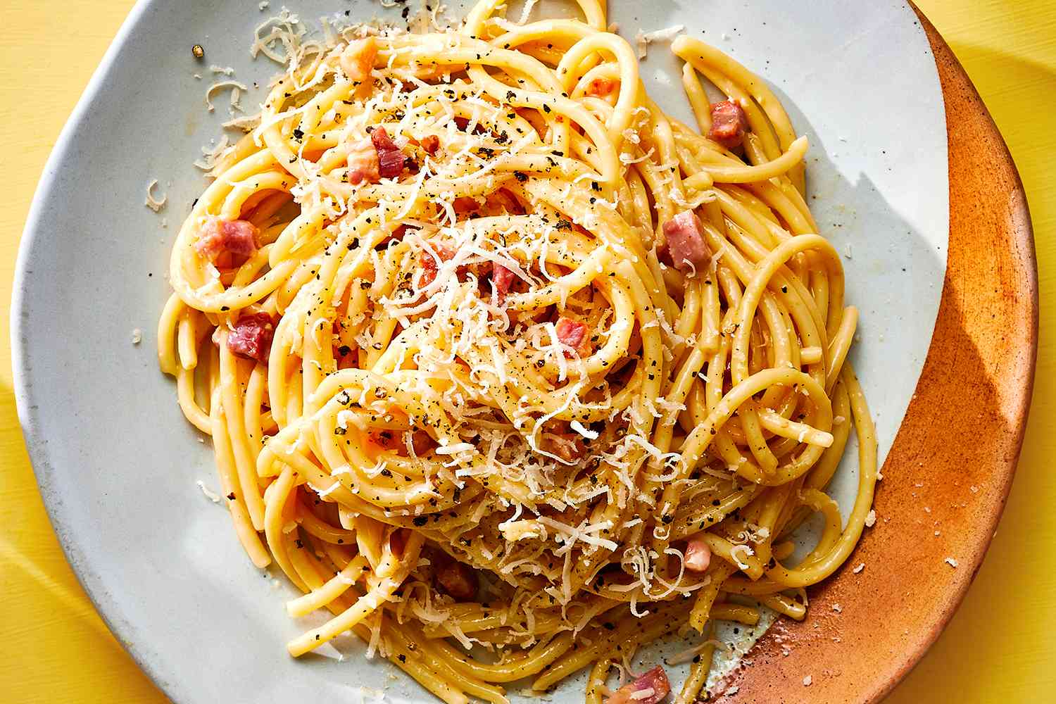Carbonara pasta with creamy sauce and bacon